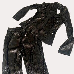 NWT black sequins wide leg pants and jacket by Finity Large